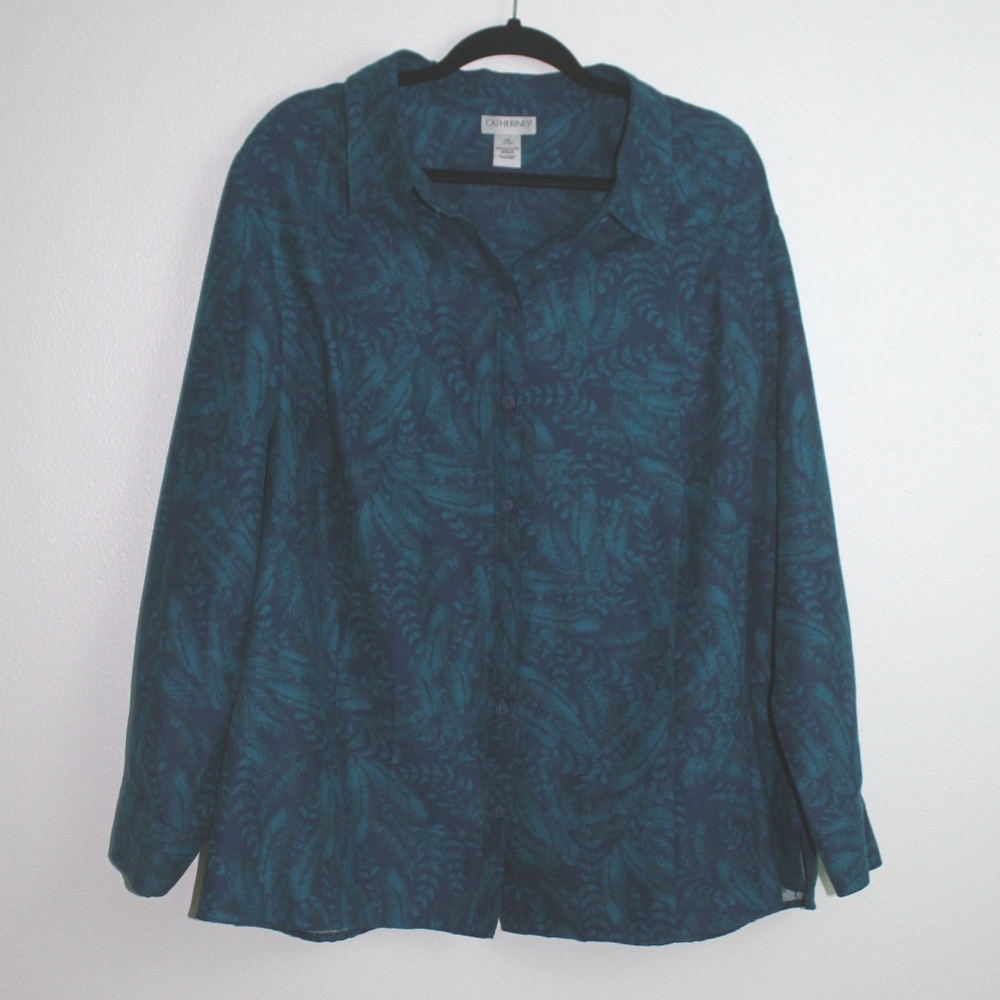 Catherines Blue Floral L/S Shirt Sz 2X EUC